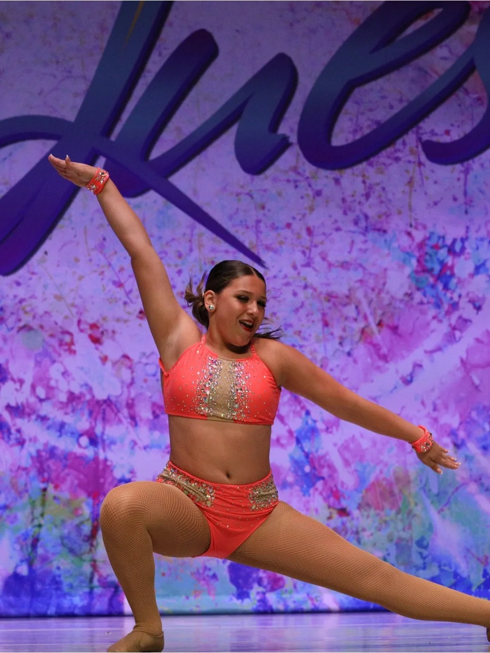 Glamour Coral Dance Two-Piece Costume with stones and arm bands